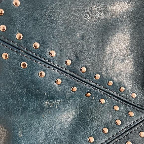Michael Kors Astor Large Studded Blue Leather Tote Satchel Shoulder Bag Rocker - Picture 13 of 15